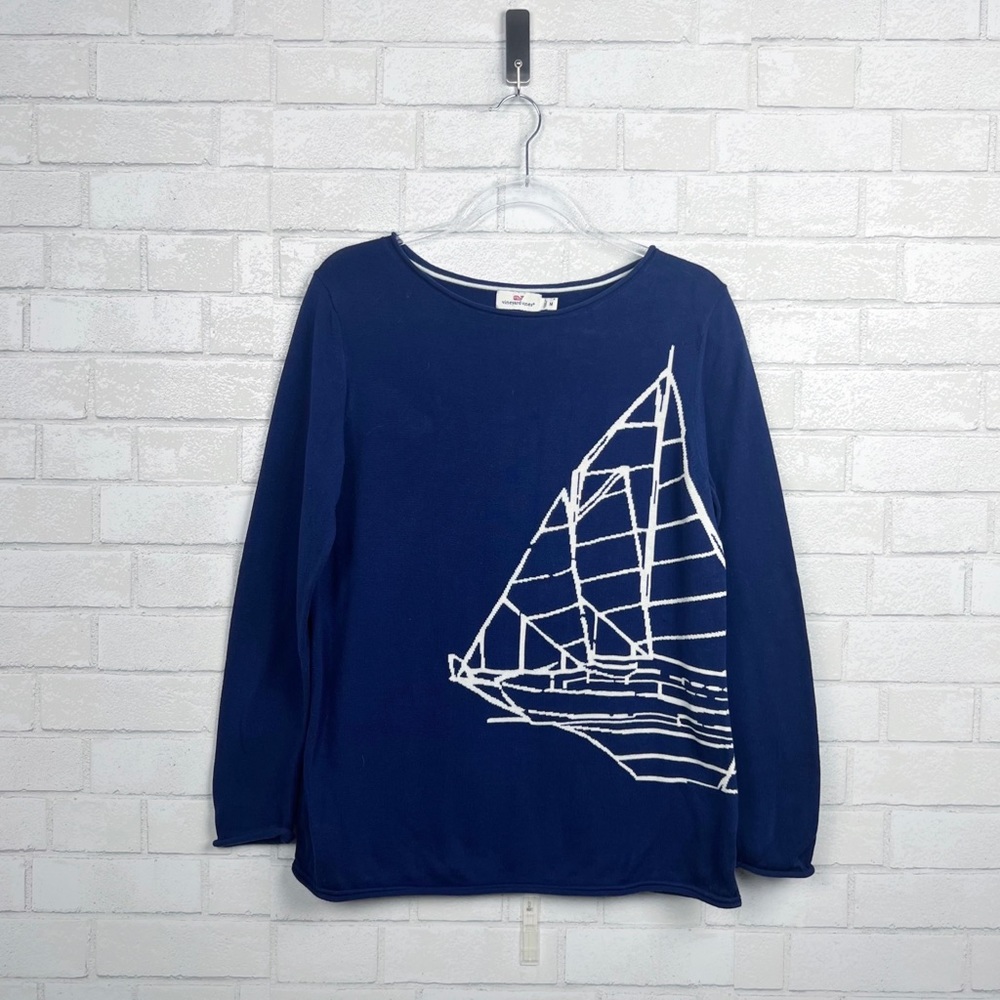 Vineyard Vines Nautical Intarsia Blue Knit Women's Sweater Size Medium